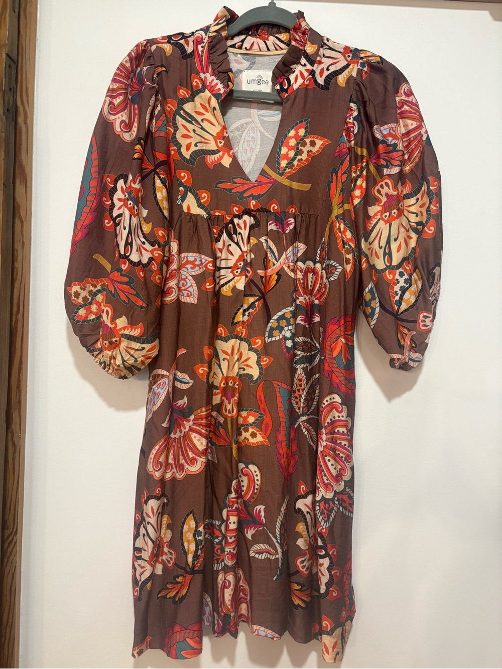 Umgee Brown Floral Midi Dress with Multicolor Paisley Print